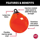 TAYLOR MADE PRODUCTS Tuff End Buoy, Orange (12") – Flexible, Strong, Marine-Grade Vinyl Buoy for 25-40 Foot Boats – Easy-to-use, Trivalve™ Inflates with Standard Ball Pump – 2020108089