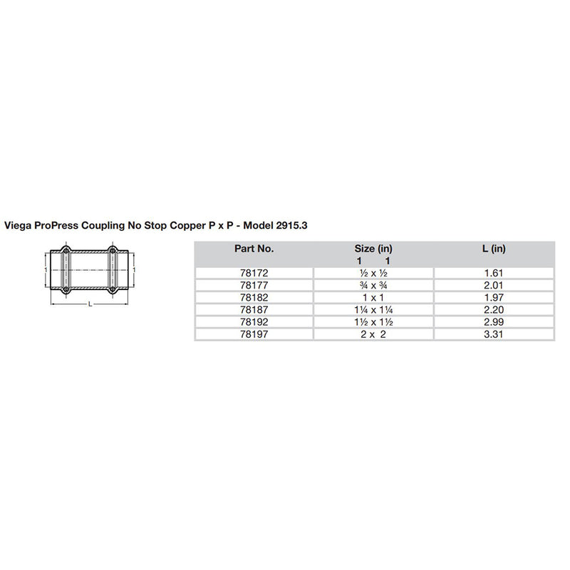 Viega ProPress 1" Copper Coupling w/o Stop - Double Press Connection - Smart Connect Technology