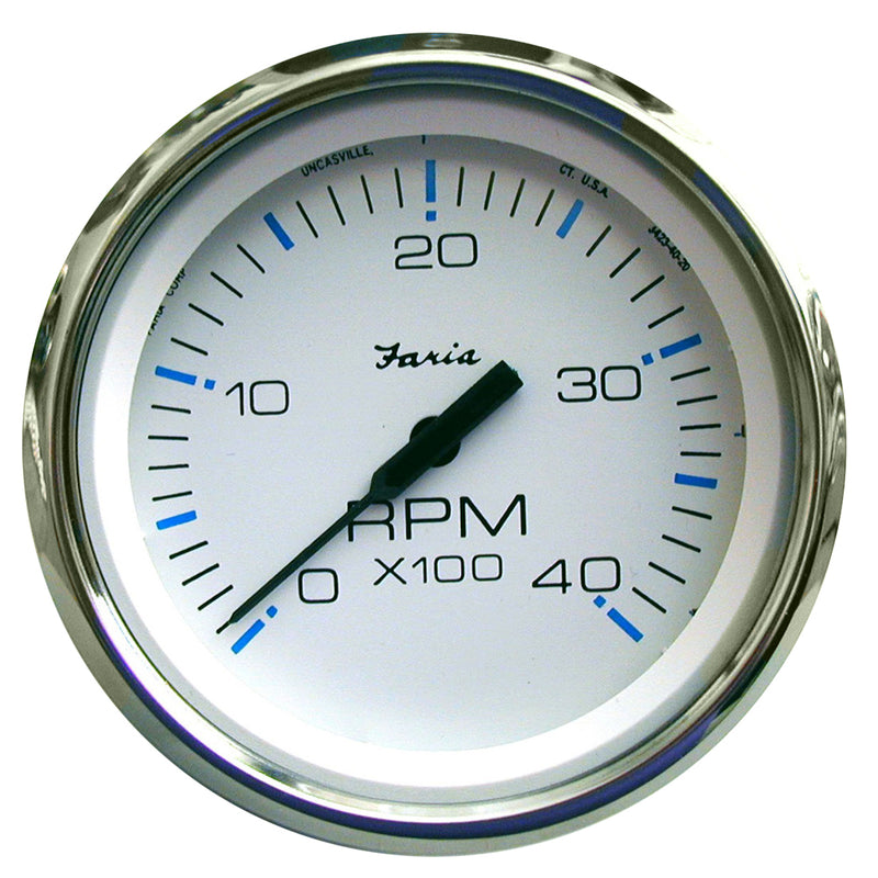 Faria Chesapeake White SS 4" Tachometer - 4,000 RPM (Diesel - Mechanical Takeoff & Var Ratio Alt)
