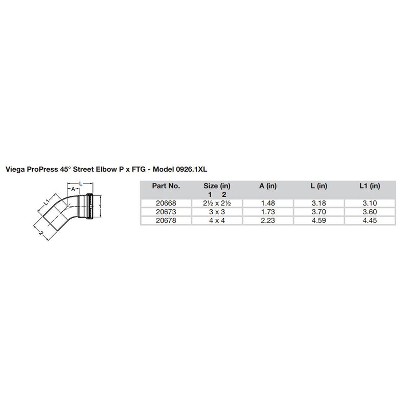 Viega ProPress XL - 2-1/2" - 45° Copper Elbow - Street/Press Connection - Smart Connect Technology