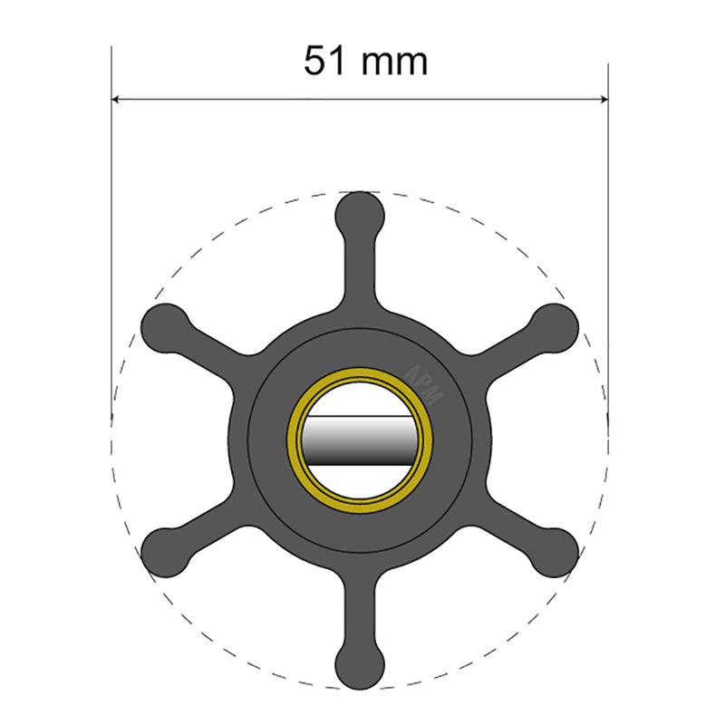 Albin Pump Premium Impeller Kit - 51 x 22 x 12mm - 6 Blade - Pin Insert