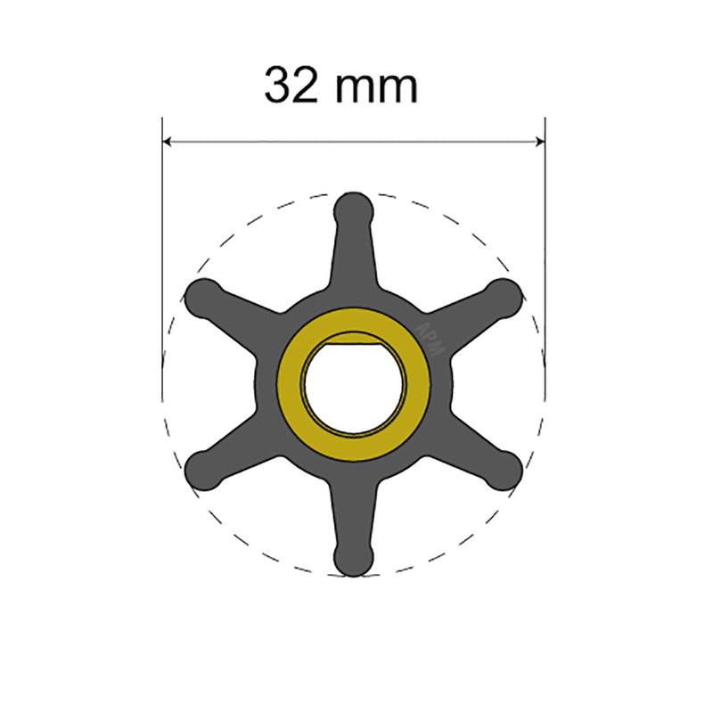 Albin Pump Premium Impeller Kit - 32 x 8 x 12mm - 6 Blade - Single Flat Insert