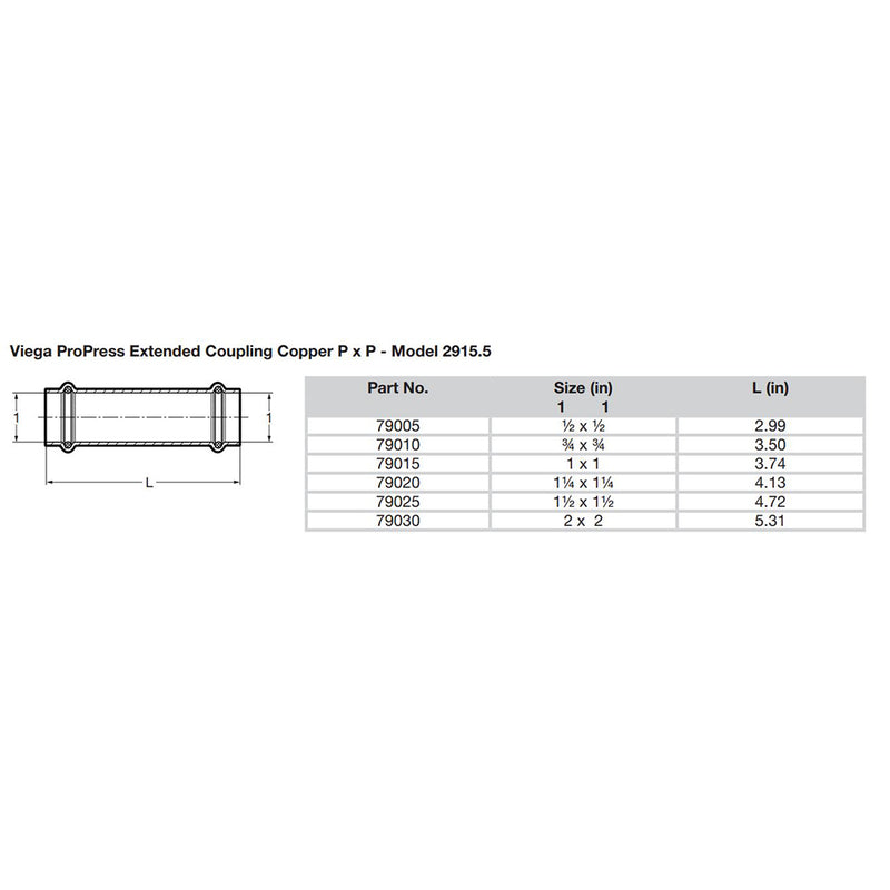 Viega ProPress 1-1/2" Extended Coupling w/o Stop - Double Press Connection - Smart Connect Technology