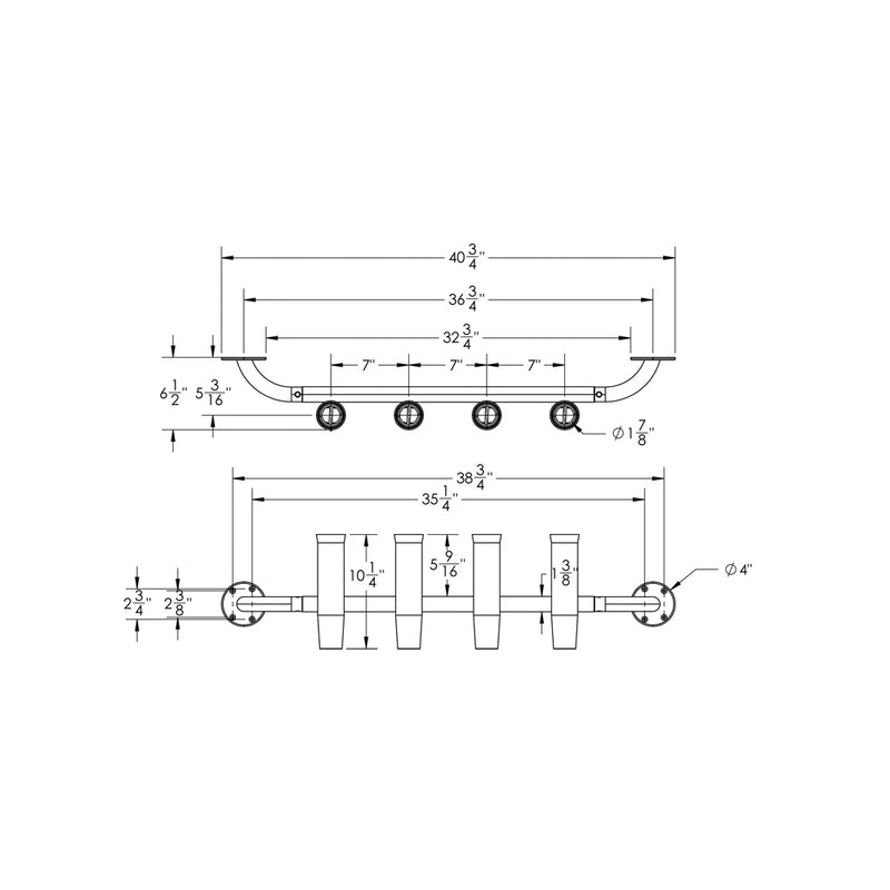 TACO 4-Rod Transom Mount Rod Rack