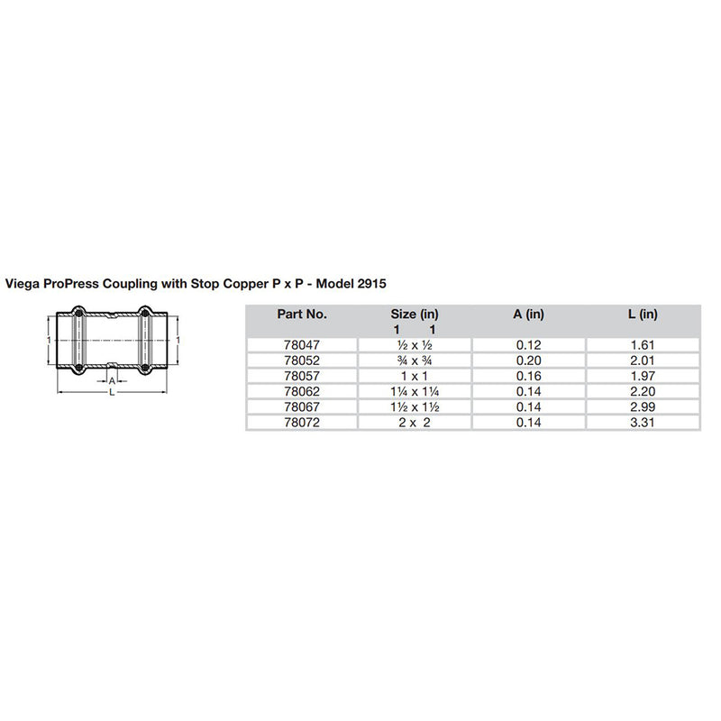 Viega ProPress 3/4" Copper Coupling w/Stop - Double Press Connection - Smart Connect Technology