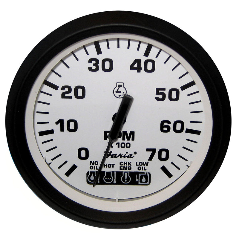 Faria Euro White 4" Tachometer w/Systemcheck Indicator - 7,000 RPM (Gas - Johnson / Evinrude Outboard)