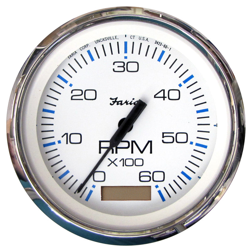Faria Chesapeake White SS 4" Tachometer w/Hourmeter - 6,000 RPM (Gas - Inboard)