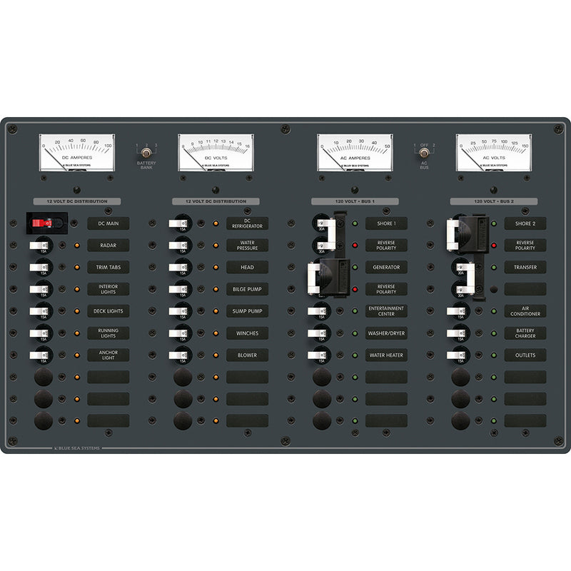 Blue Sea 8086 AC 3 Sources +12 Positions/DC Main +19 Position Toggle Circuit Breaker Panel - White Switches