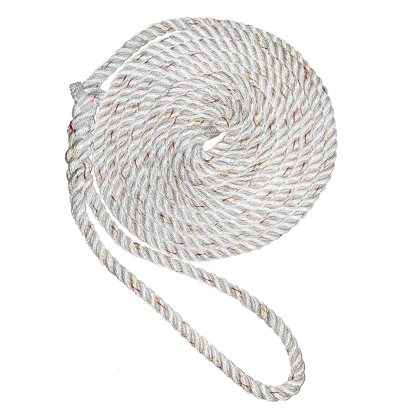 New England Ropes 3/4" X 50' Premium Nylon 3 Strand Dock Line - White w/Tracer