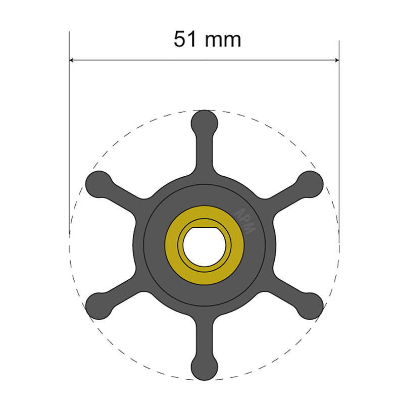 Albin Pump Premium Impeller Kit - 51 x 8 x 22mm - 6 Blade - Single Flat Insert