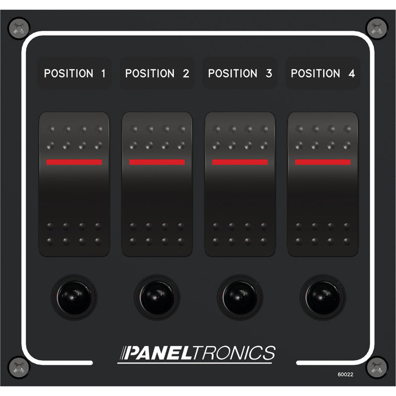 Paneltronics Waterproof Panel - DC 4-Position Illuminated Rocker Switch & Circuit Breaker