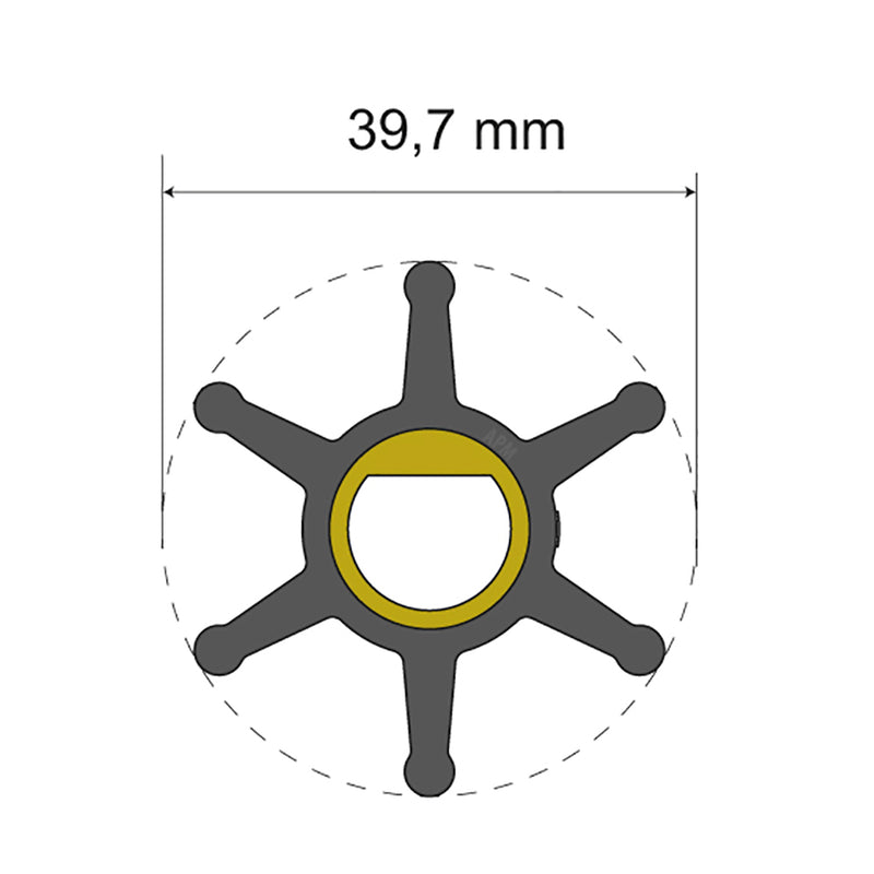 Albin Pump Premium Impeller Kit - 39.7 x 12 x 19.2mm - 6 Blade - Single Flat Insert