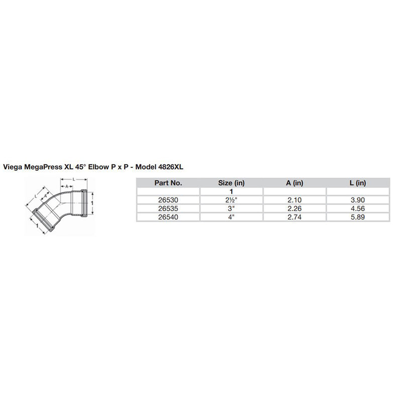 Viega MegaPress XL 2-1/2" 45° Carbon Steel Elbow w/FKM - Double Press Connection - Smart Connect Technology