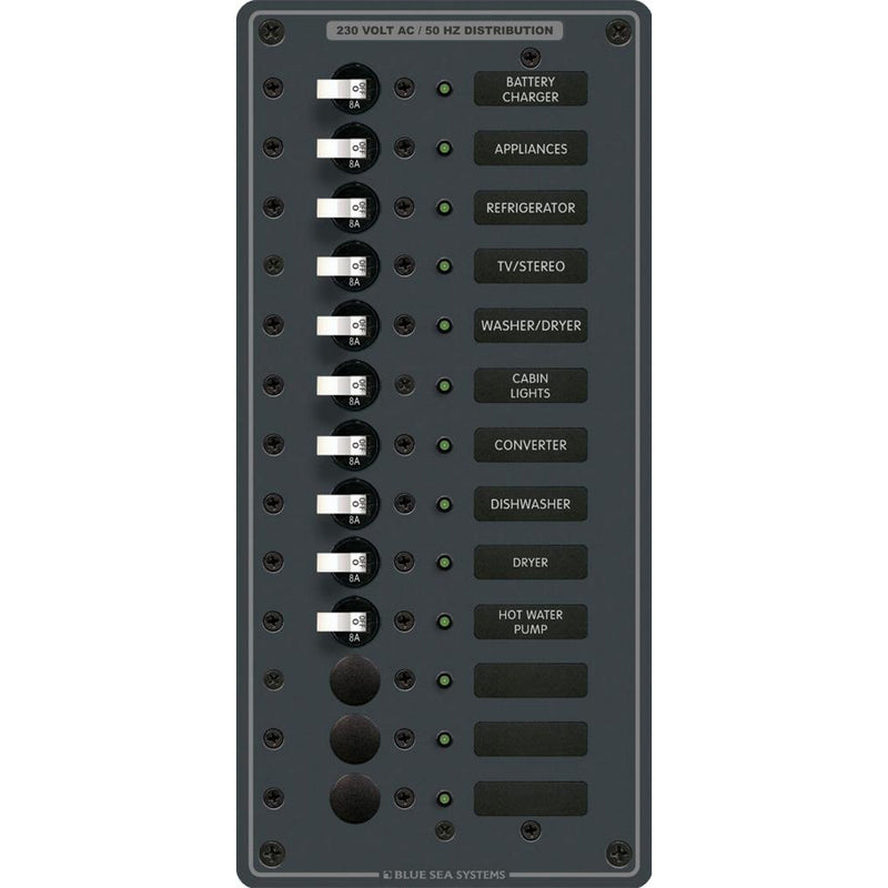 Blue Sea 8580 AC 13 Position 230v (European) Breaker Panel (White Switches)
