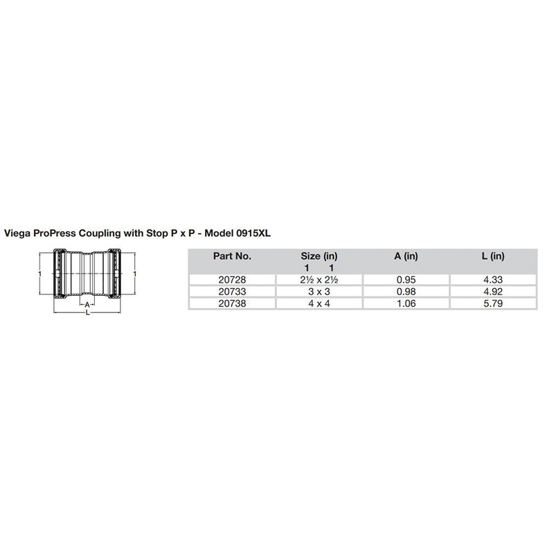 Viega ProPress XL 2-1/2" Copper Coupling w/Stop Double Press Connection - Smart Connect Technology