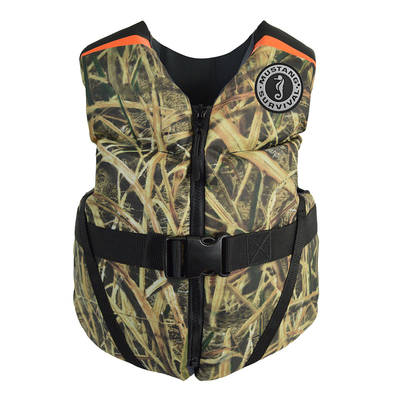 Mustang Rev Youth Foam Vest - 55-88lbs - Mossy Oak/Shadow Grass Blades