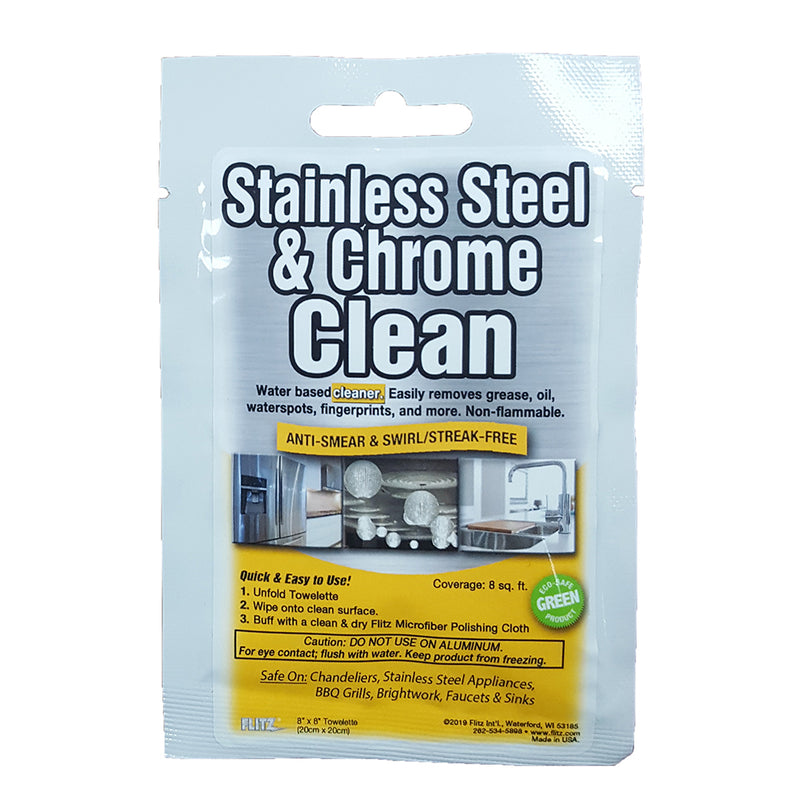 Flitz Stainless Steel & Chrome Cleaner Degreaser 8" x 8" Towelette Packet
