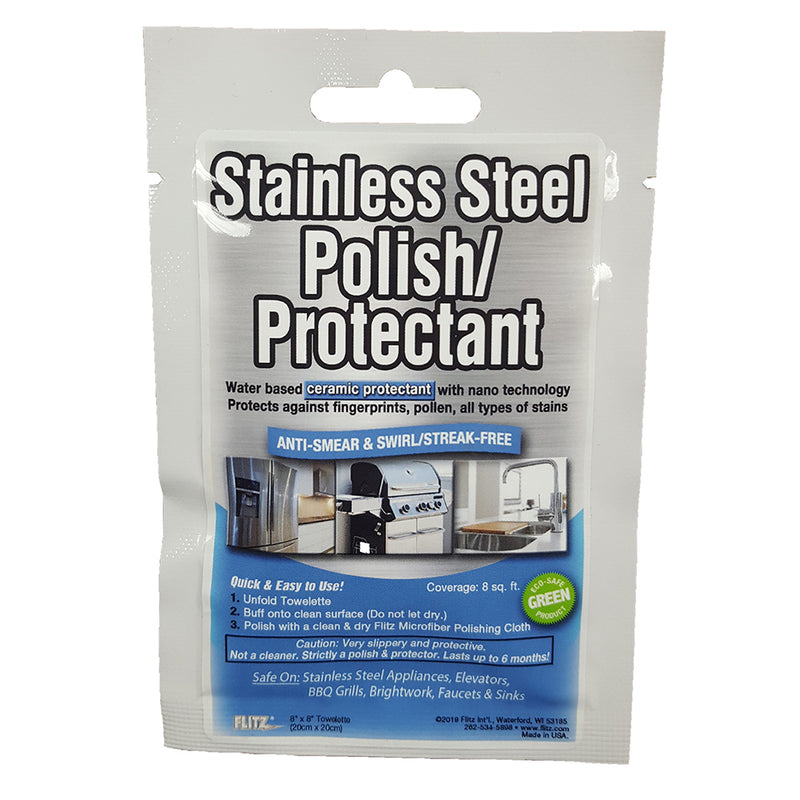Flitz Stainless Steel Polish 8" x 8" Towelette Packet