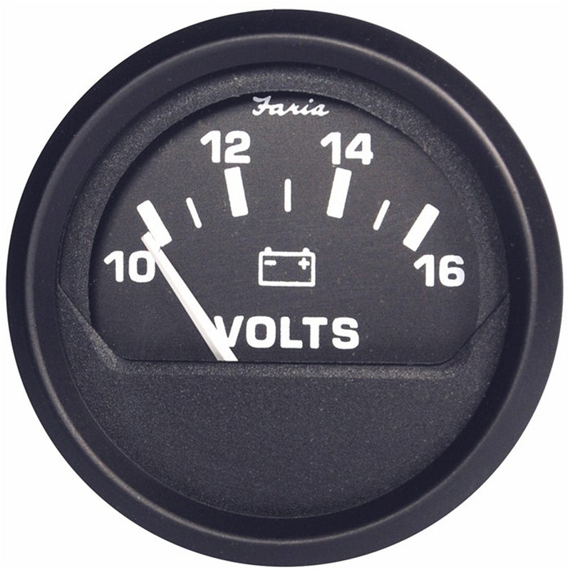 Faria Euro Black 2" Voltmeter (10-16 VDC)
