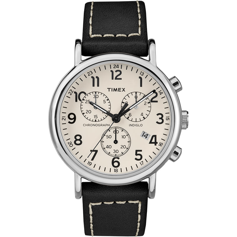 Timex Men's Weekender® Chronograph 40mm Watch - White Dial/Black Leather Strap