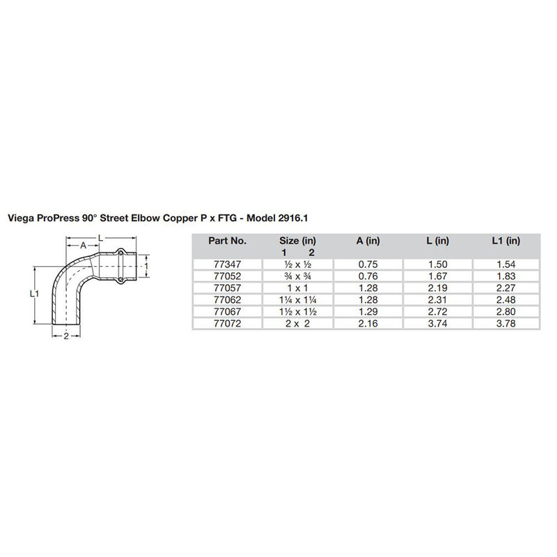 Viega ProPress 2" - 90° Copper Elbow - Street/Press Connection - Smart Connect Technology