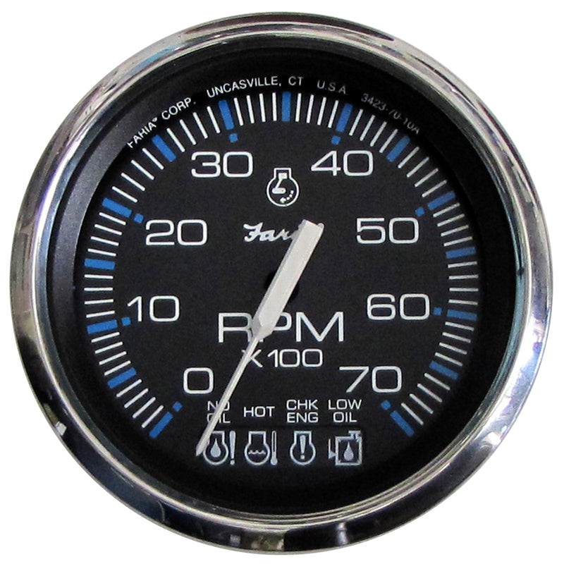 Faria Chesapeake Black SS 4" Tachometer w/Systemcheck Indicator - 7,000 RPM (Gas - Johnson / Evinrude Outboard)