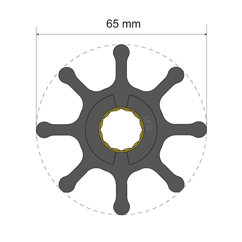 Albin Pump Premium Impeller Kit 65 x 16 x 37mm - 8 Blade - Spline Insert