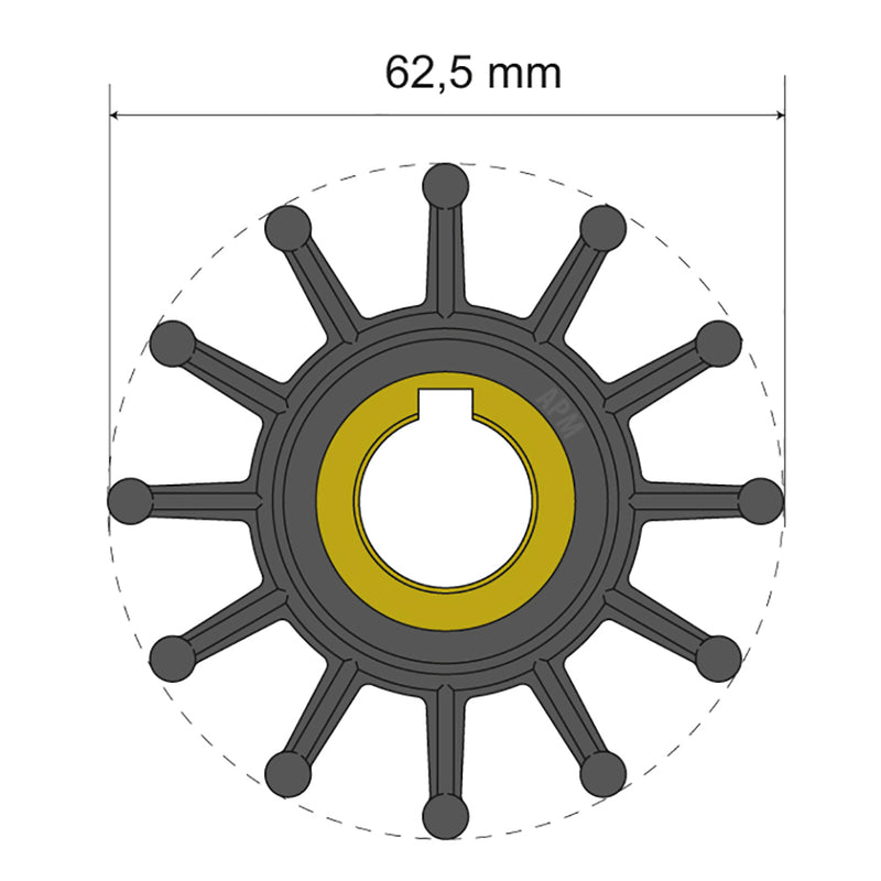 Albin Pump Premium Impeller Kit 62.5 x 16 x 32mm - 12 Blade - Key Insert