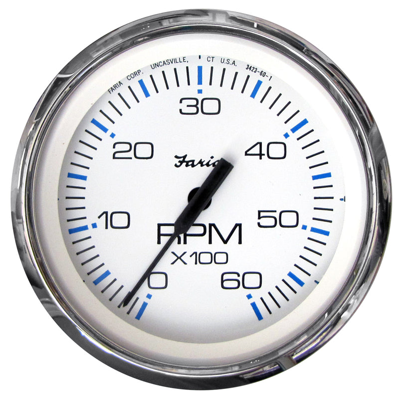 Faria Chesapeake White SS 4" Tachometer - 6,000 RPM (Gas - Inboard & I/O)