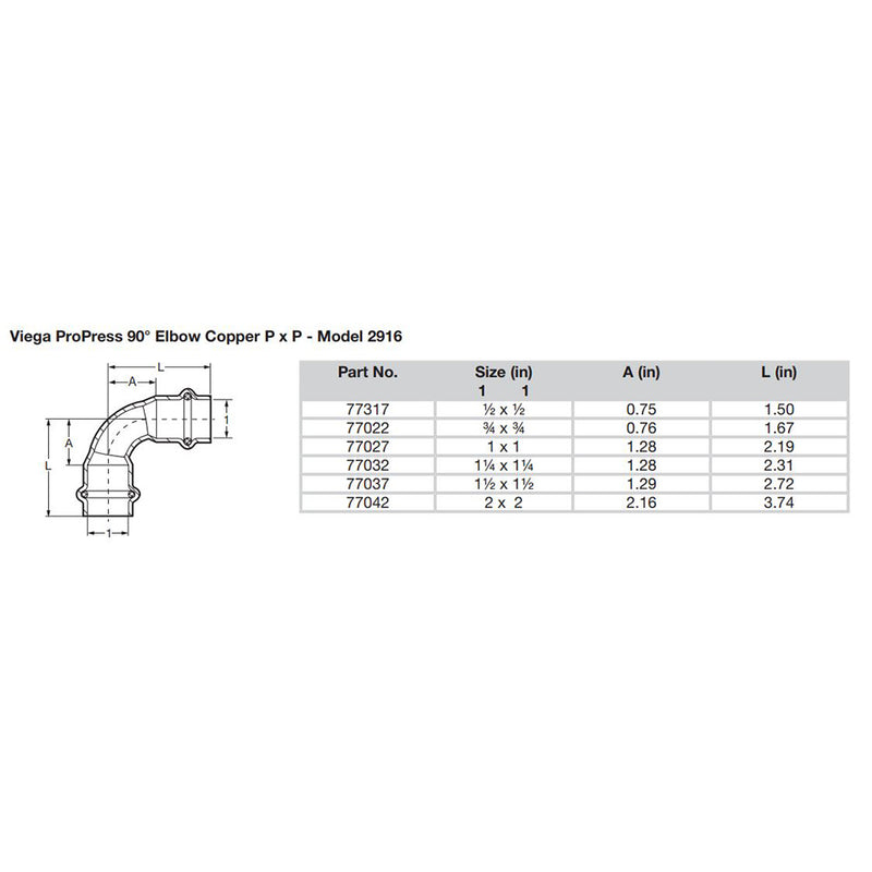 Viega ProPress 1" - 90° Copper Elbow - Double Press Connection - Smart Connect Technology