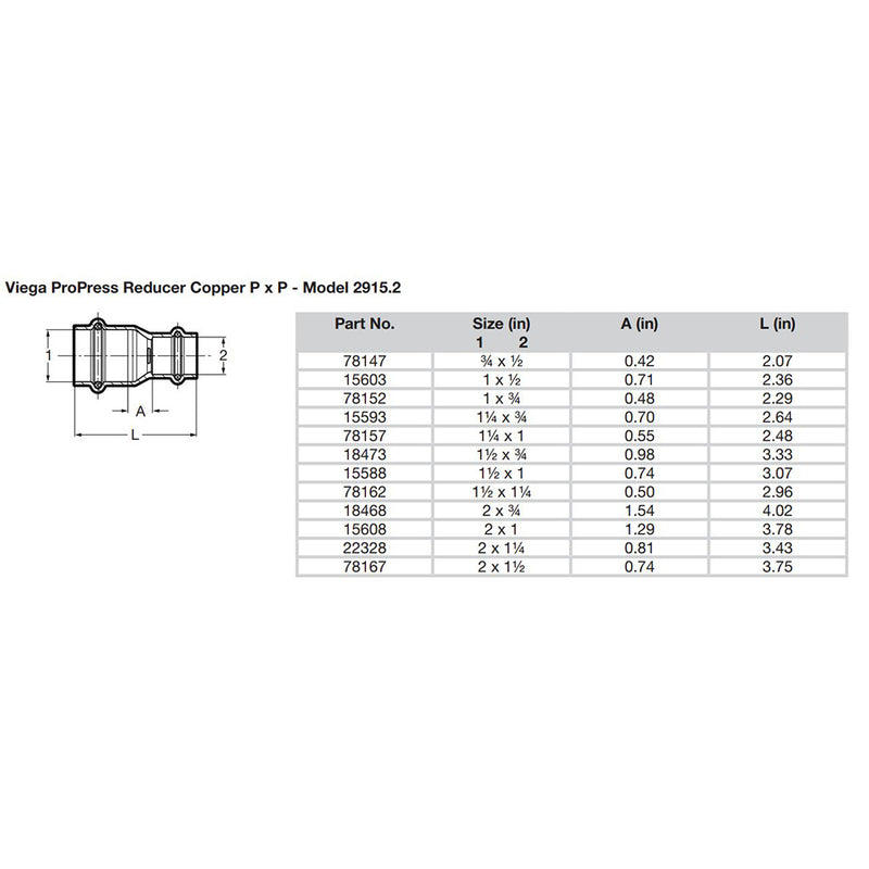 Viega ProPress 3/4" x 1/2" Copper Reducer - Double Press Connection - Smart Connect Technology