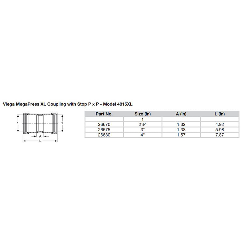 Viega MegaPress XL 4" Carbon Steel Coupling w/Stop w/FMK Double Press Connection - Smart Connect Technology