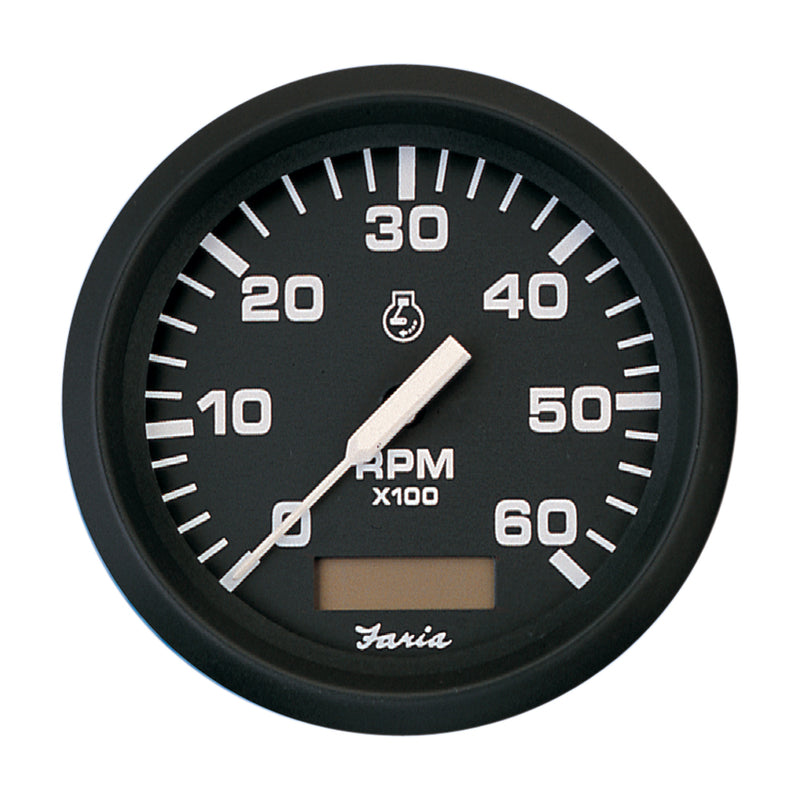 Faria Euro Black 4" Tachometer w/Hourmeter - 6,000 RPM (Gas - Inboard)