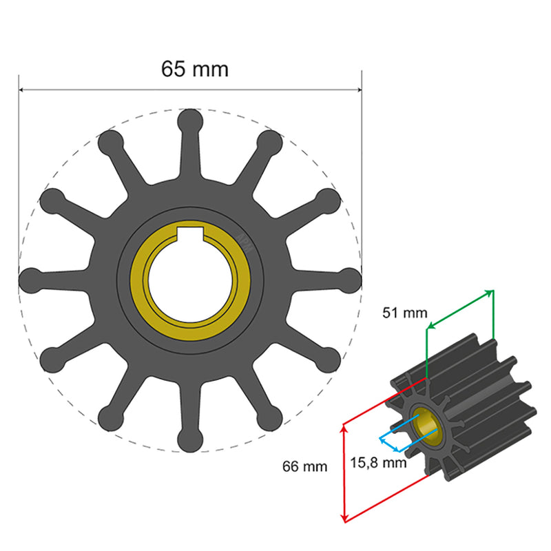 Albin Pump Premium Impeller Kit 65 x 15.8 x 51mm - 12 Blade - Key Insert