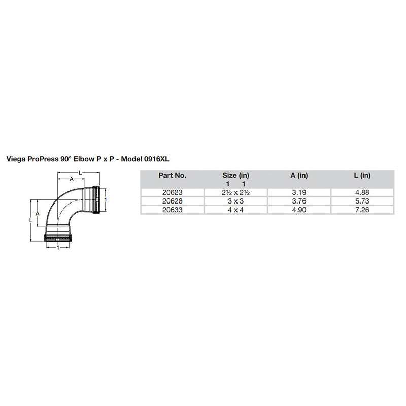 Viega ProPress XL 2-1/2" - 90° Copper Elbow - Double Press Connection - Smart Connect Technology