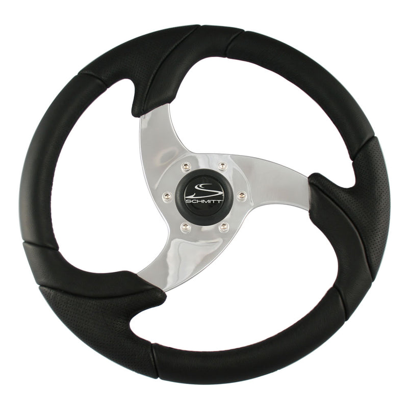 Schmitt & Ongaro Folletto 14.2" Black Poly Steering Wheel w/ Polished Spokes and Black Cap - Fits 3/4" Tapered Shaft Helm