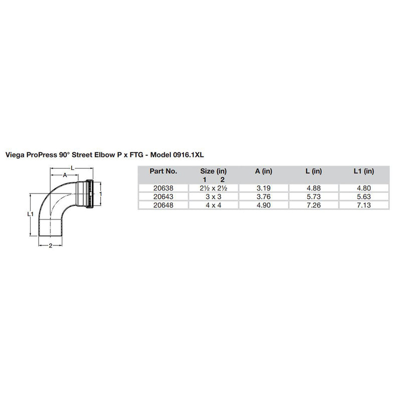 Viega ProPress XL 2-1/2" - 90° Copper Elbow - Street/Press Connection - Smart Connect Technology