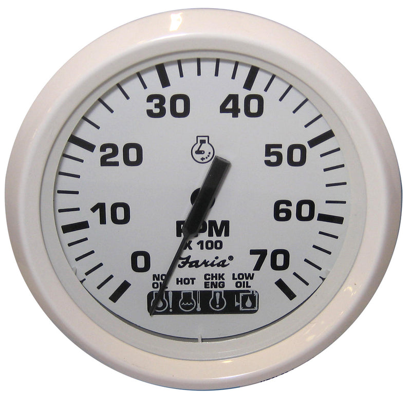 Faria Dress White 4" Tachometer w/Systemcheck Indicator - 7,000 RPM (Gas - Johnson / Evinrude Outboard)